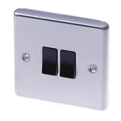 LAP 10AX 2-Gang 2-Way Light Switch Brushed Stainless Steel with Black Inserts