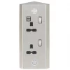 Knightsbridge SKR001A 13A 2-Gang SP Switched Socket + 2.4A 2-Outlet Type A USB Charger Stainless Steel with Black Inserts