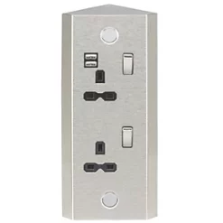 Knightsbridge SKR001A 13A 2-Gang SP Switched Socket + 2.4A 2-Outlet Type A USB Charger Stainless Steel with Black Inserts