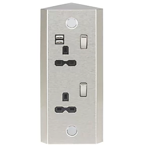 Knightsbridge SKR001A 13A 2-Gang SP Switched Socket + 2.4A 2-Outlet Type A USB Charger Stainless Steel with Black Inserts 3 Knightsbridge SKR001A 13A 2-Gang SP Switched Socket + 2.4A 2-Outlet Type A USB Charger Stainless Steel with Black Inserts
