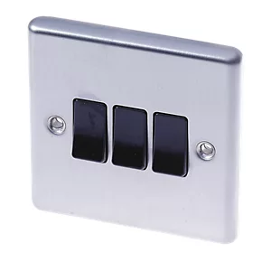 LAP 10AX 3-Gang 2-Way Light Switch Brushed Stainless Steel with Black Inserts 3 LAP 10AX 3-Gang 2-Way Light Switch Brushed Stainless Steel with Black Inserts