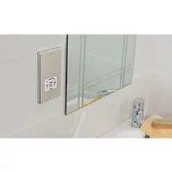 LAP 2-Gang Dual Voltage Shaver Socket 115 / 230V Brushed Stainless Steel with White Inserts -Steel Switches Sales 83247 A2