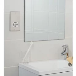 LAP 2-Gang Dual Voltage Shaver Socket 115 / 230V Brushed Stainless Steel with White Inserts -Steel Switches Sales 83247 A3