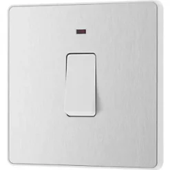 British General Evolve 20A 1-Gang DP Control Switch Brushed Steel with LED with White Inserts -Steel Switches Sales 834PY A3