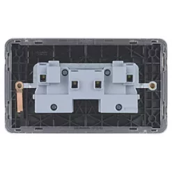 Schneider Electric Lisse Deco 13A 2-Gang Unswitched Plug Socket Brushed Stainless Steel with Black Inserts -Steel Switches Sales 840FF A3