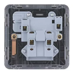 Schneider Electric Lisse Deco 13A 1-Gang DP Switched Plug Socket Brushed Stainless Steel with Black Inserts -Steel Switches Sales 841FF A3