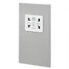 MK Aspect 2-Gang Dual Voltage Shaver Socket 115 / 230V Brushed Stainless Steel with White Inserts -Steel Switches Sales 849FF P