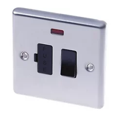 LAP 13A Switched Fused Spur with LED Brushed Stainless Steel with Black Inserts