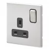 MK Aspect 13A 1-Gang DP Switched Plug Socket Brushed Stainless Steel with Black Inserts -Steel Switches Sales 873FF P