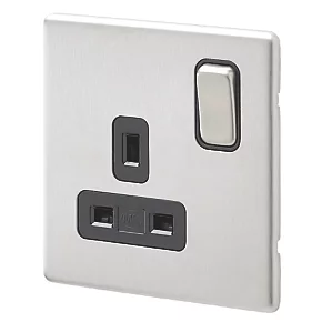 MK Aspect 13A 1-Gang DP Switched Plug Socket Brushed Stainless Steel with Black Inserts 3 MK Aspect 13A 1-Gang DP Switched Plug Socket Brushed Stainless Steel with Black Inserts