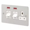 MK Edge 45A 1-Gang DP Cooker Switch & 13A DP Switched Socket Brushed Stainless Steel with Neon with White Inserts -Steel Switches Sales 880FF P