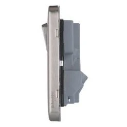 Schneider Electric Lisse Deco 13A 1-Gang SP Switched Socket + 2.1A 2-Outlet Type A USB Charger Brushed Stainless Steel with Black Inserts -Steel Switches Sales 882CC A2