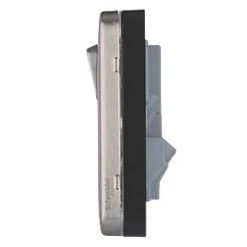 Schneider Electric Lisse Deco 13A 1-Gang SP Switched Socket + 2.1A 2-Outlet Type A USB Charger Brushed Stainless Steel with Black Inserts -Steel Switches Sales 882CC A3