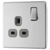 LAP 13A 1-Gang DP Switched Power Socket Brushed Stainless Steel with Graphite Inserts -Steel Switches Sales 882KJ P