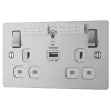 LAP 13A 2-Gang SP Switched Wi-Fi Extender Socket + 2.1A 1-Outlet Type A USB Charger Brushed Stainless Steel with White Inserts