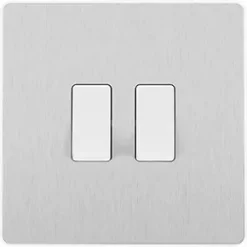British General Evolve 20 A 16AX 2-Gang 2-Way Light Switch Brushed Steel with White Inserts -Steel Switches Sales 885PY A2