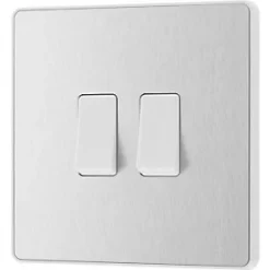 British General Evolve 20 A 16AX 2-Gang 2-Way Light Switch Brushed Steel with White Inserts -Steel Switches Sales 885PY A3
