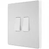 British General Evolve 20 A 16AX 2-Gang 2-Way Light Switch Brushed Steel with White Inserts