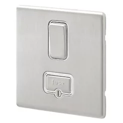 MK Aspect 13A Switched Fused Spur Brushed Stainless Steel with White Inserts