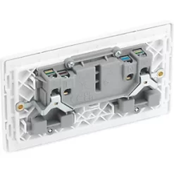 British General Evolve 13A 2-Gang SP Switched Socket Brushed Steel with White Inserts -Steel Switches Sales 918RF A4