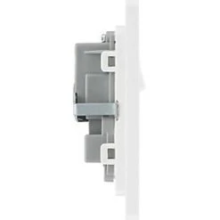 British General Evolve 13A 2-Gang SP Switched Socket Brushed Steel with White Inserts -Steel Switches Sales 918RF A5