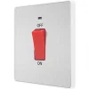 British General Evolve 45A 1-Gang 2-Pole Cooker Switch Brushed Steel with LED with White Inserts -Steel Switches Sales 933PY P