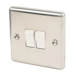 LAP 10AX 2-Gang 2-Way Light Switch Brushed Stainless Steel with White Inserts