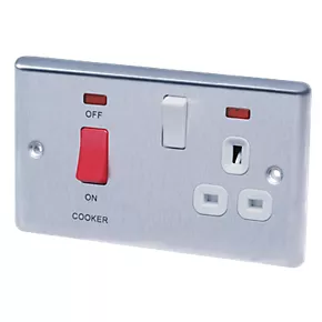 LAP 45A 2-Gang DP Cooker Switch & 13A DP Switched Socket Brushed Stainless Steel with Neon with White Inserts 3 LAP 45A 2-Gang DP Cooker Switch & 13A DP Switched Socket Brushed Stainless Steel with Neon with White Inserts