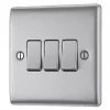 British General Nexus Metal 10AX 3-Gang 2-Way Light Switch Brushed Steel -Steel Switches Sales 95141 P