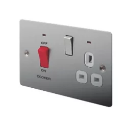 LAP 45A 2-Gang DP Cooker Switch & 13A DP Switched Socket Brushed Stainless Steel with LED with White Inserts