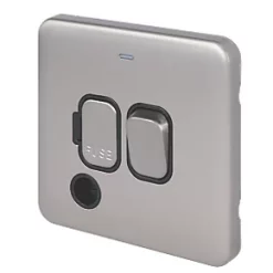 Schneider Electric Lisse Deco 13A Switched Fused Spur Brushed Stainless Steel with Black Inserts