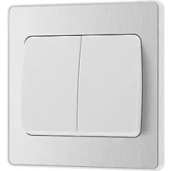 British General Evolve 20 A 16AX 2-Gang 2-Way Wide Rocker Light Switch Brushed Steel with White Inserts -Steel Switches Sales 989PY A3