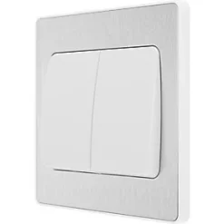 British General Evolve 20 A 16AX 2-Gang 2-Way Wide Rocker Light Switch Brushed Steel with White Inserts
